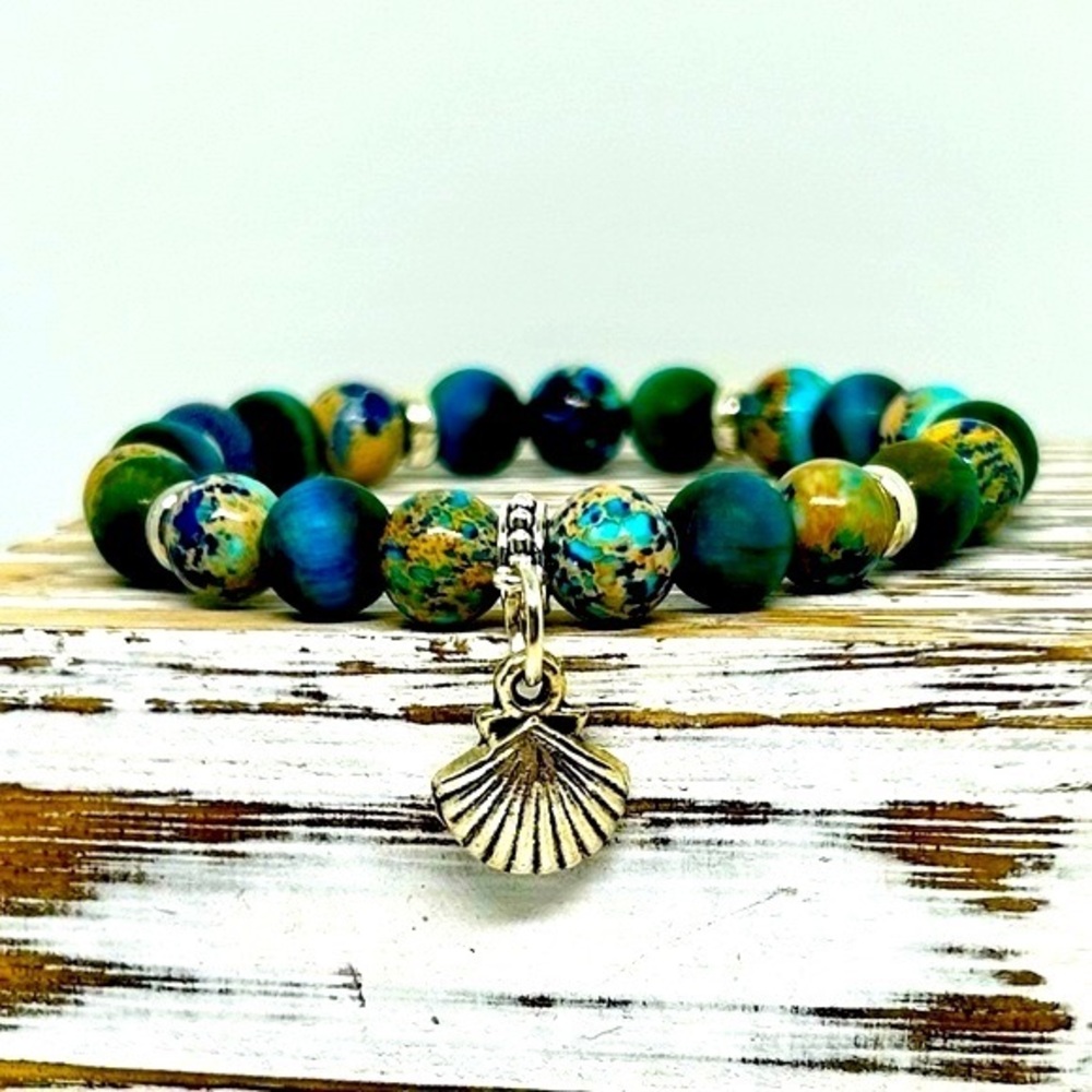 Handmade Seashell Charm Bracelet with Natural Sea Sediment & Tiger Eye Stones! - Picture 3 of 5